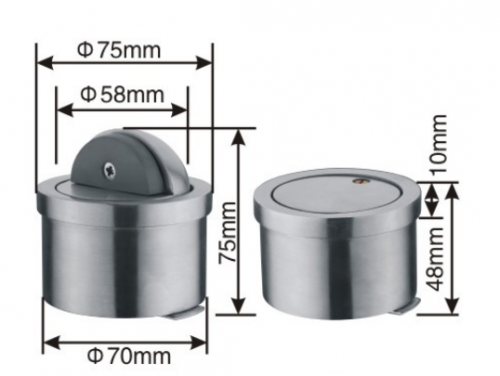 Concealed solid stainless steel door stopper