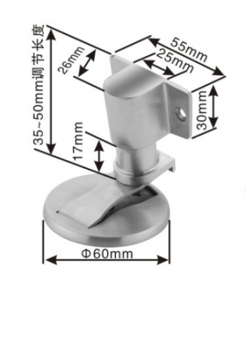 Solid stainless steel door stopper with concealed fixing and adjustable height