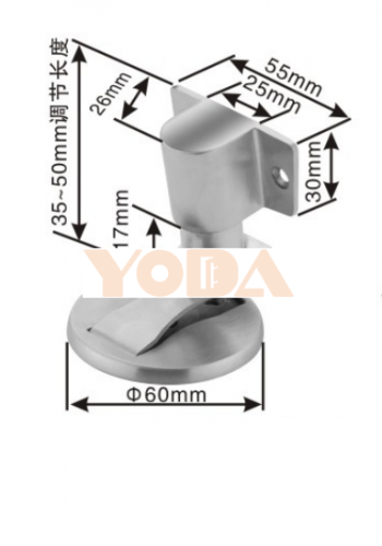 Solid stainless steel door stopper with concealed fixing and adjustable height